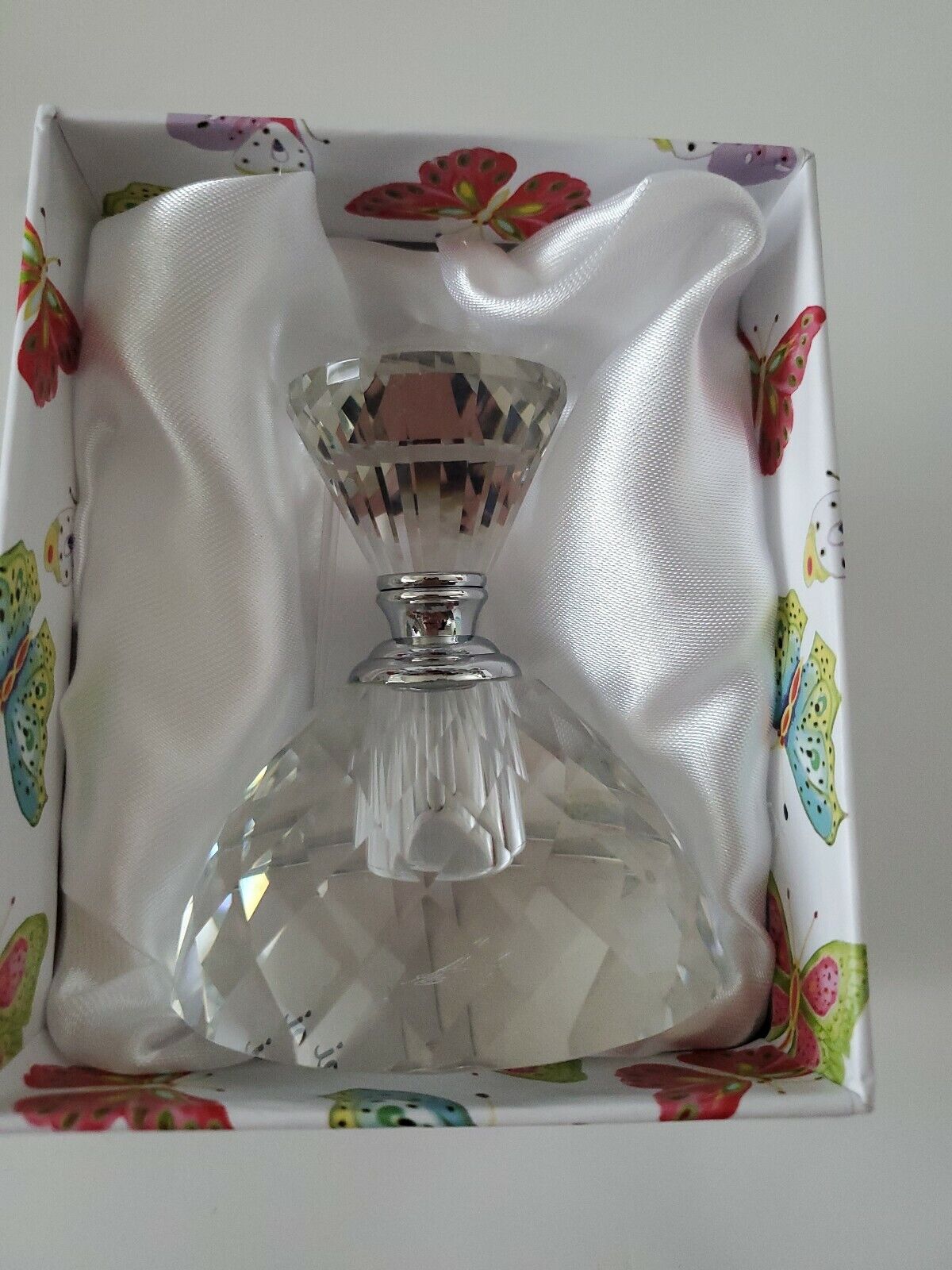 Oleg Cassini Crystal Faceted Perfume Bottle with Glass Dipper Heavy Signed