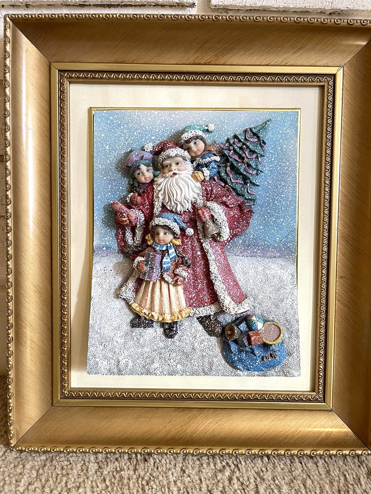 3D Santa & Children Picture/Art with Gold Frame 13\