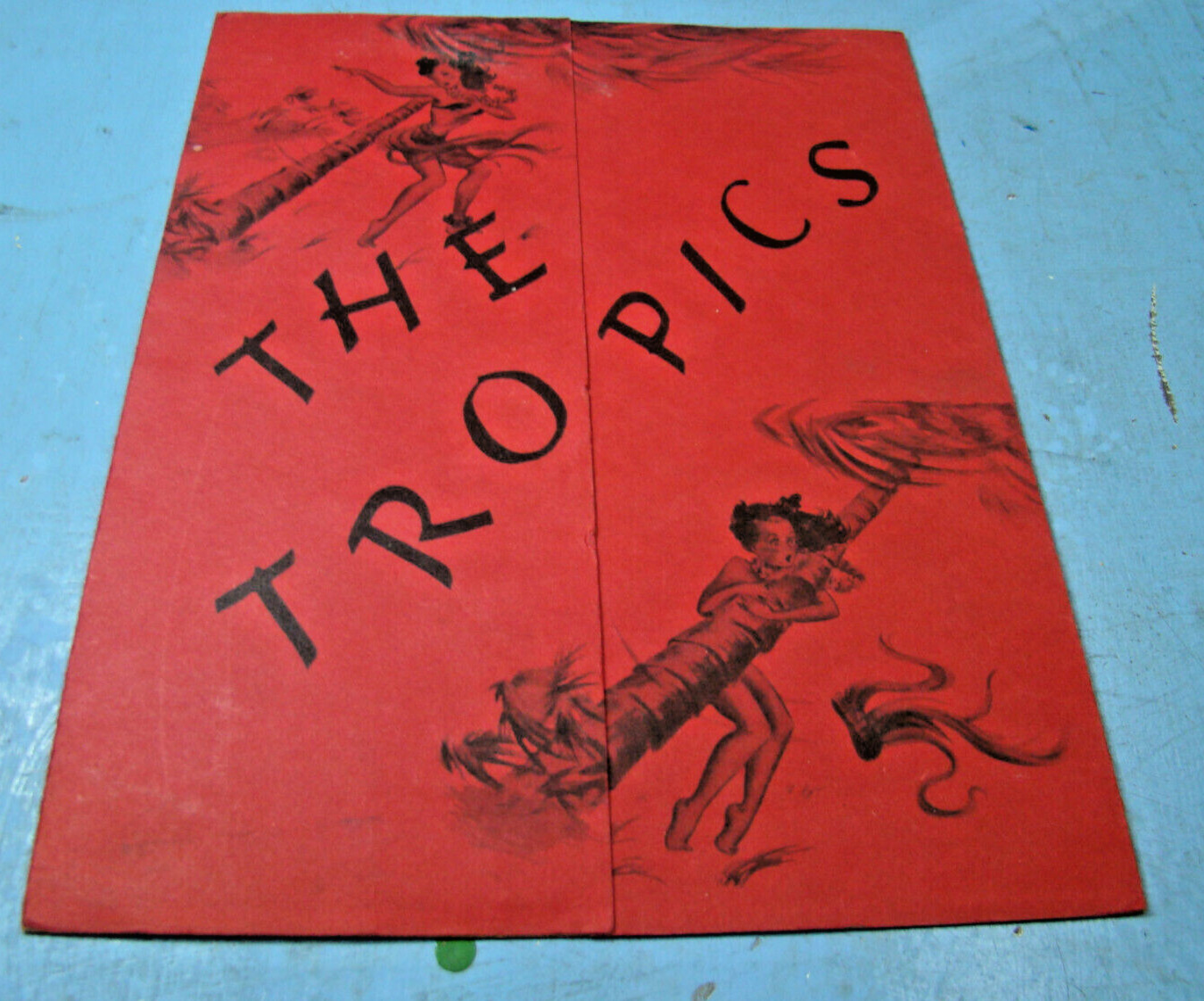 Vintage 1950s RISQUE Menu Cover, Hula Girl Loses Grass Skirt THE TROPICS