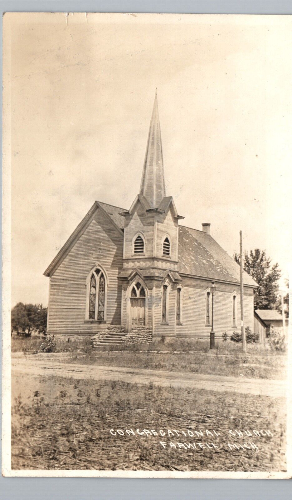CONGREGATIONAL CHURCH farwell mi real photo postcard rppc michigan history