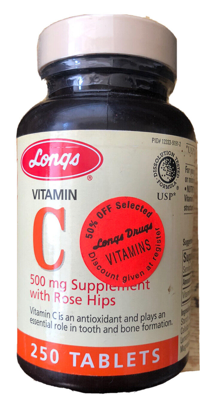 2005 *Sealed* Long’s Vitamin C 500 mg Supplement with Rose Hips 250 Tablets