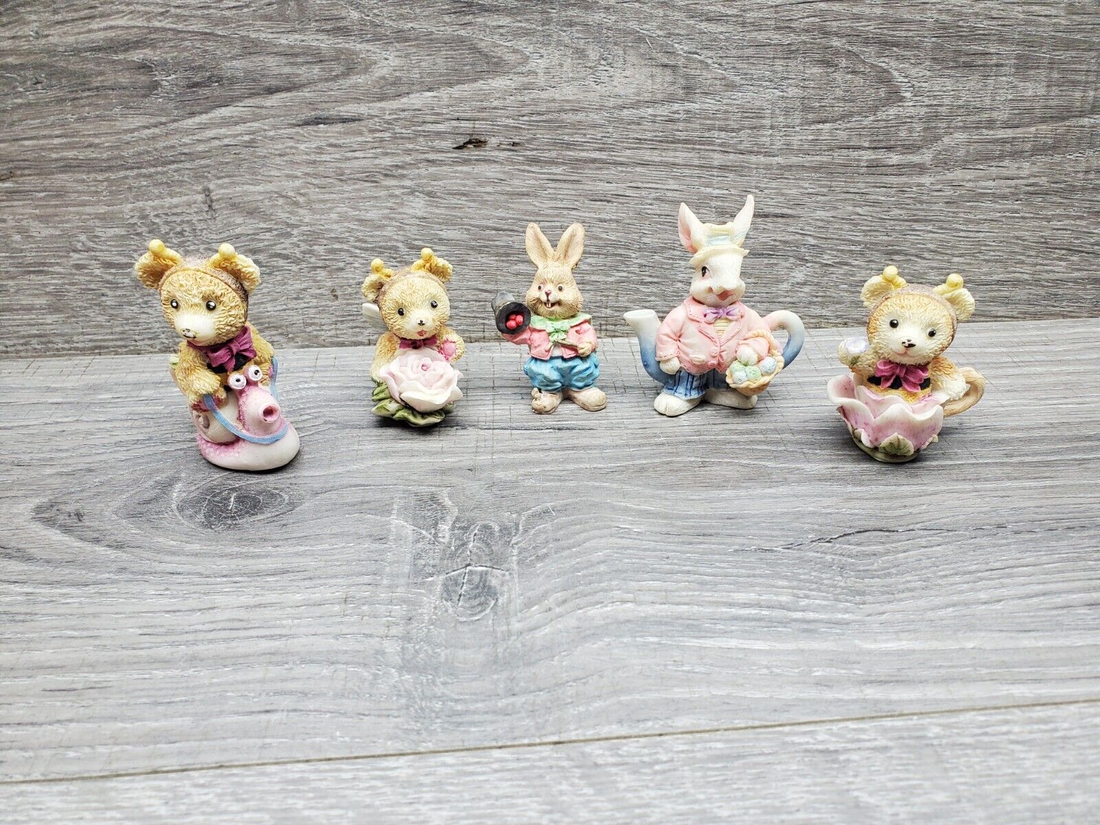 Anthropomorphic bunny & bear small Figurines lot of 5
