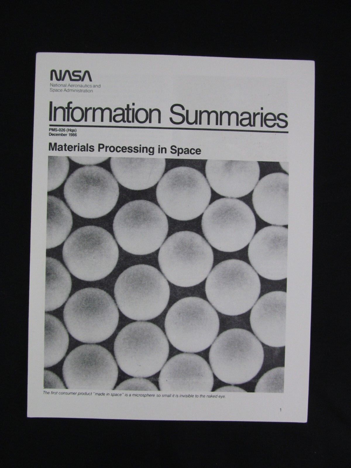 NASA Information Summaries December 1986 Materials Processing In Space