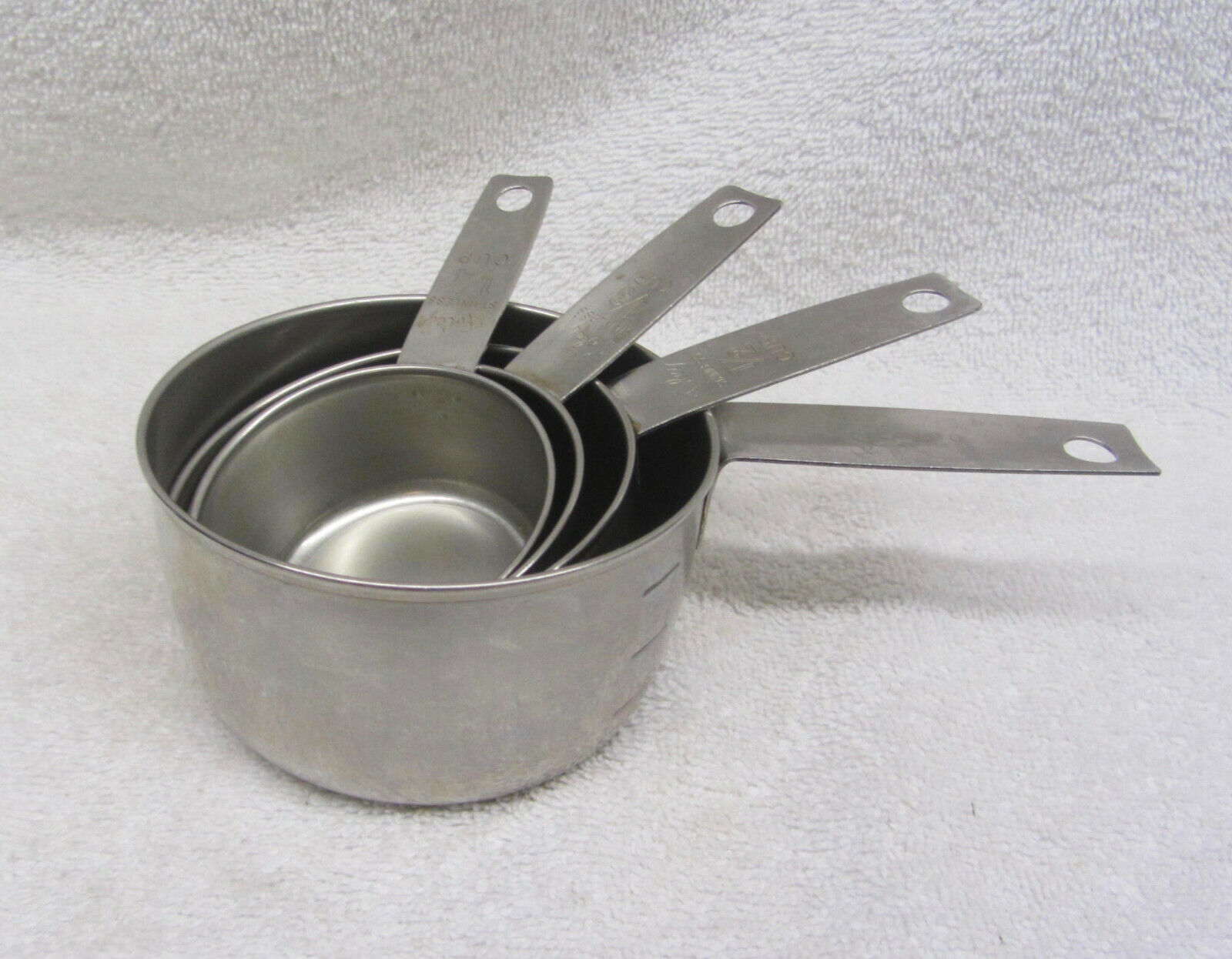 Vintage FOLEY Measuring CUP Set Stainless Measure SCRIPT WRITING