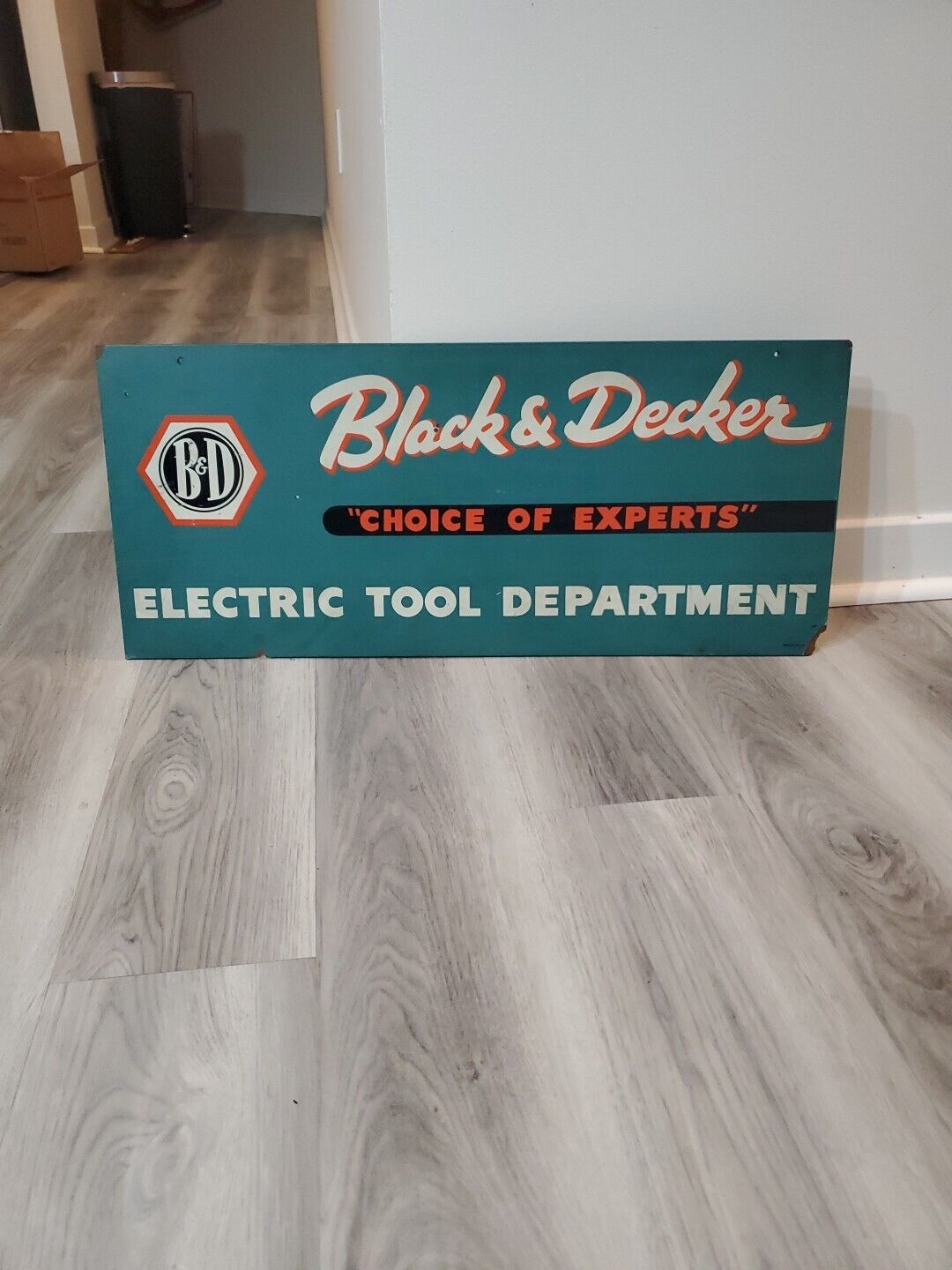 c.1940s Original Vintage Black & Decker Sign Electric Tool Department Rack Top 