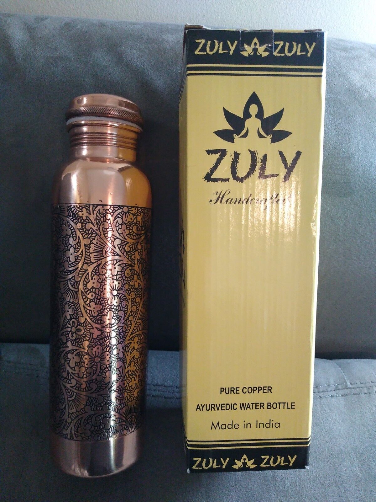 34oz Pure Copper Water Bottle - Handmade w/ Hammered Finish - Ayurvedic Health