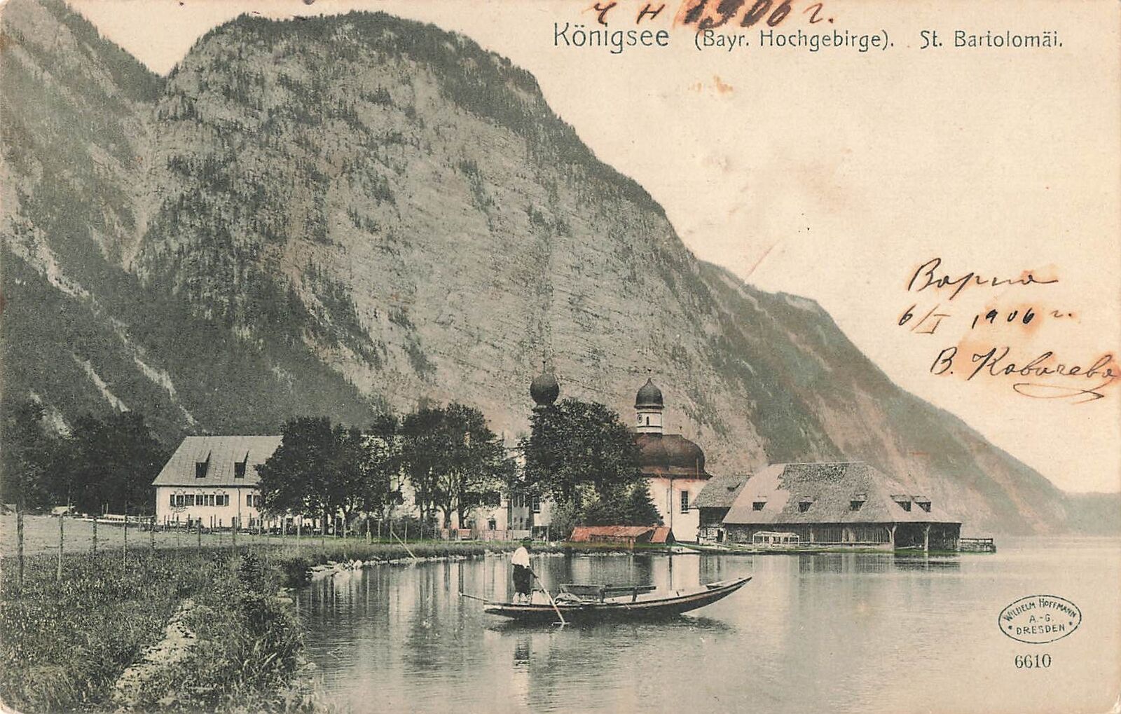 Vintage Postcard Königssee Bayer Hochgebirge St. Bartholomäi 1959