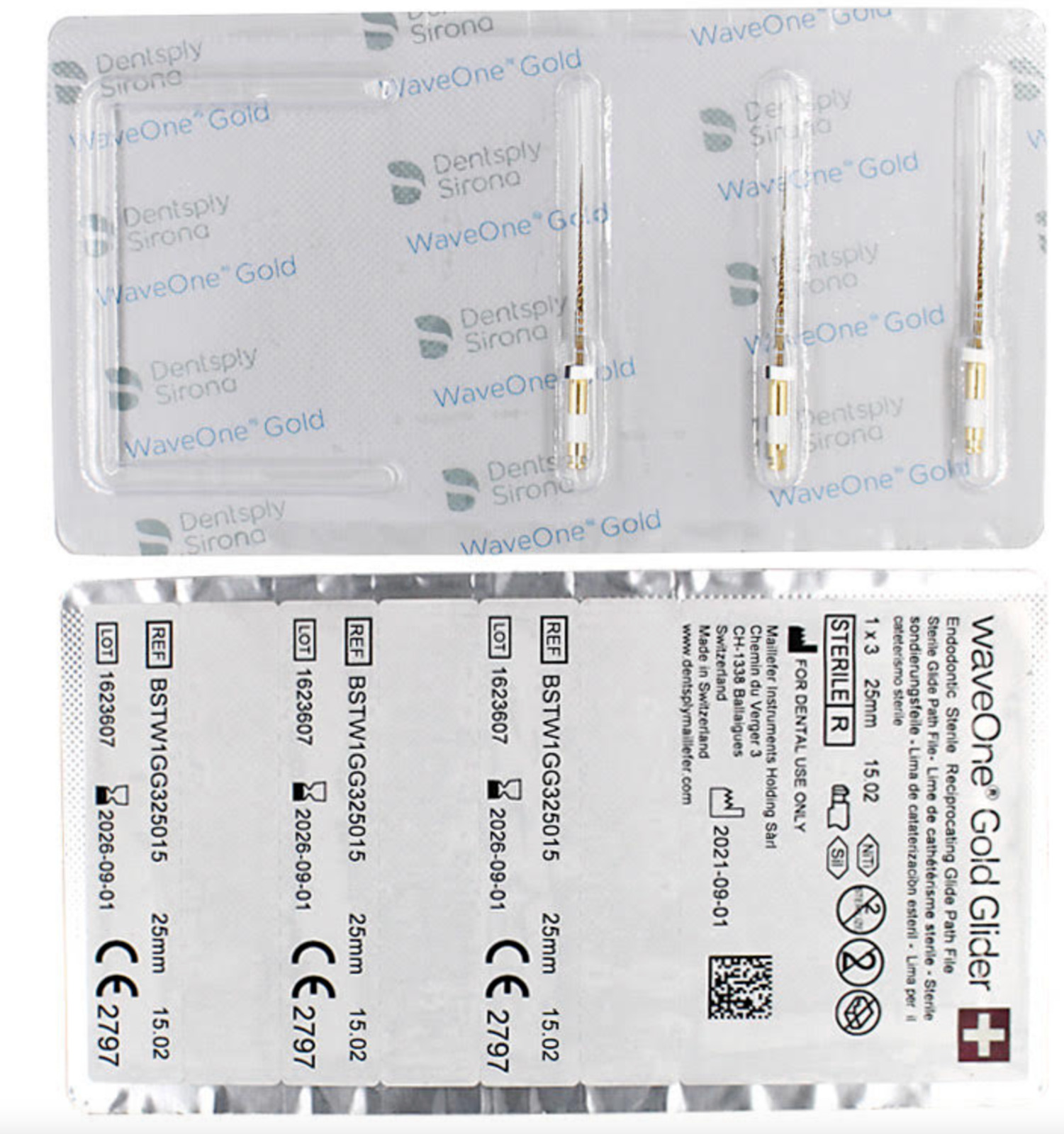 WAVE ONE Gold Glider (15.02) -  DENTSPLY  (3/pack) - All sizes  ORIGINAL