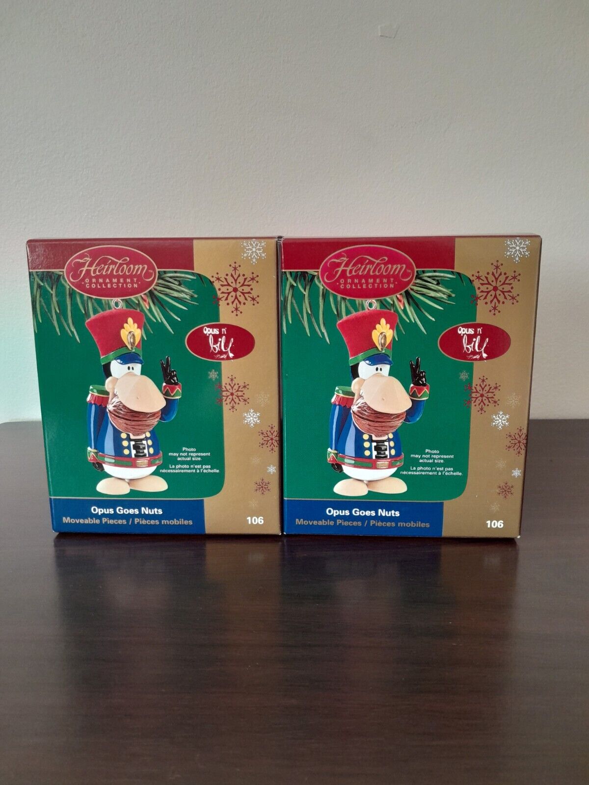 Set Of 2  Opus N' Bill Carlton Cards Heirloom OPUS GOES NUTS Holiday Ornament