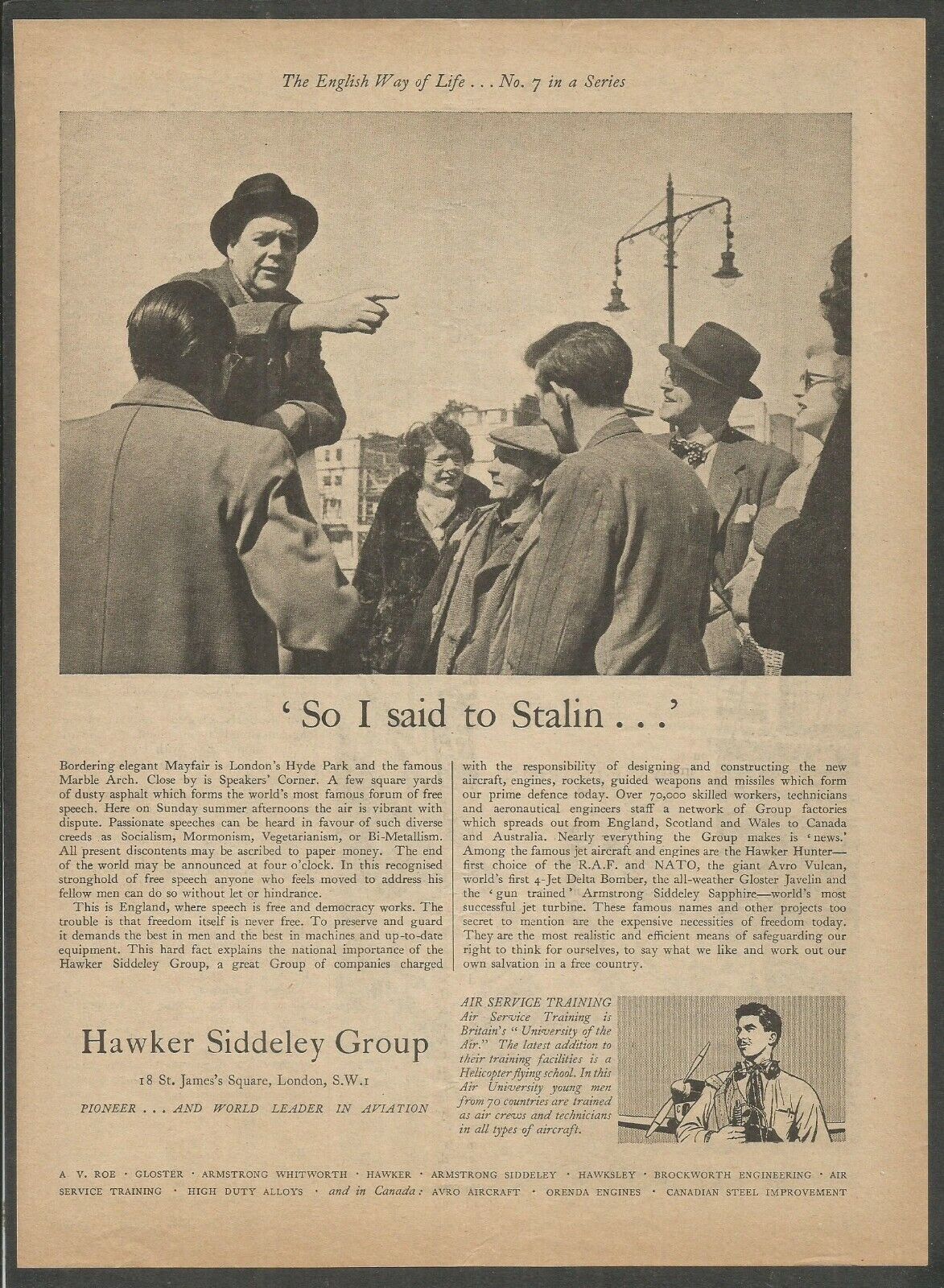 Hawker Siddeley Group-The English Way of Life-Stalin...\' 1955 Vintage Print Ad