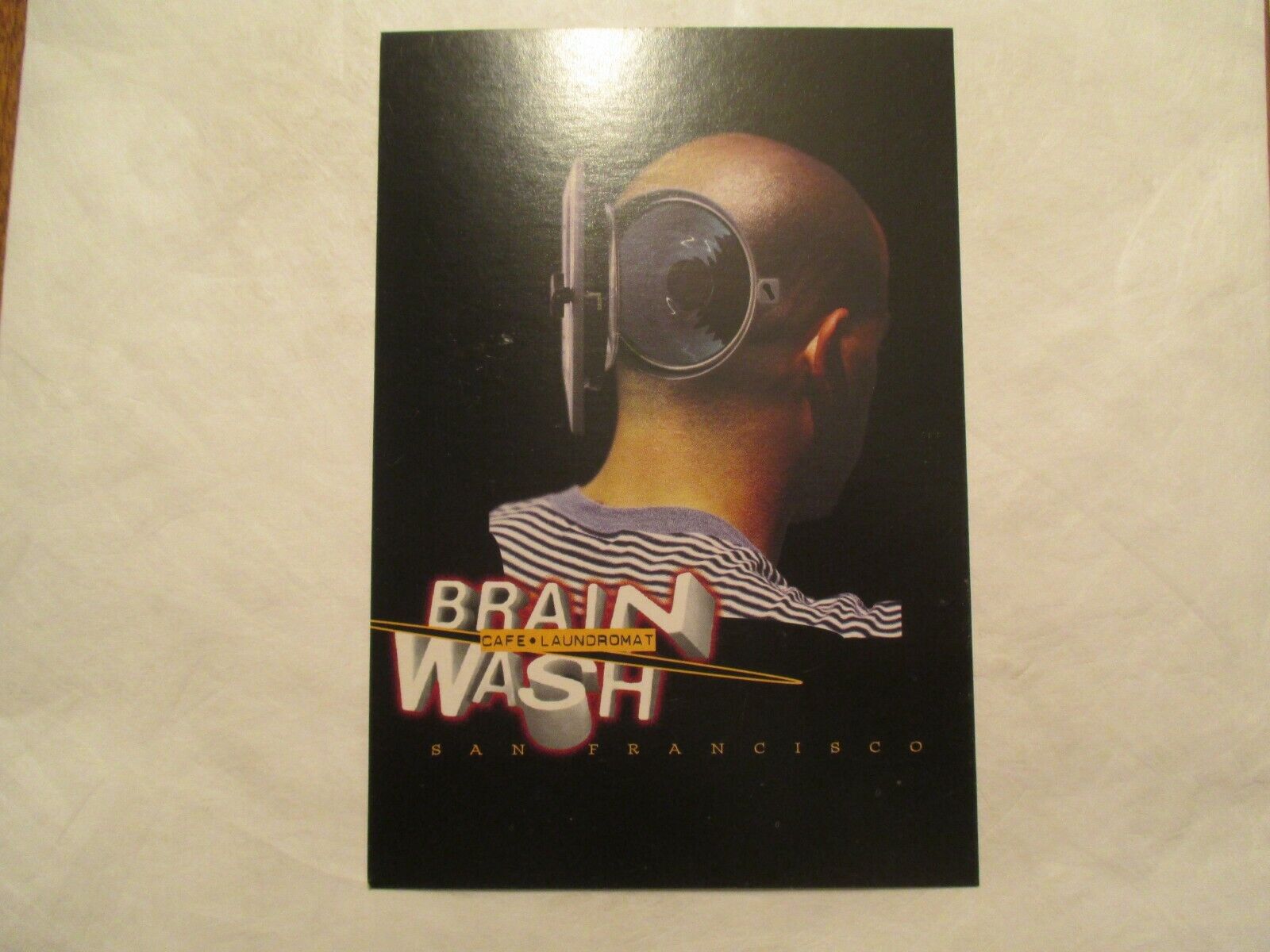 Brain Wash Cafe Laundromat San Francisco Advertising Postcard Continental size 