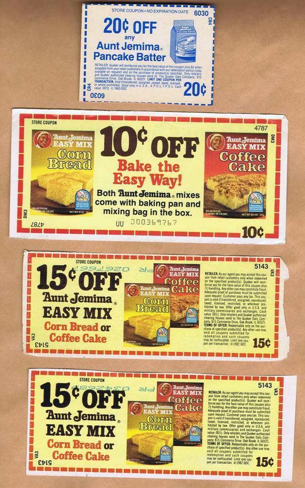 Vtg Quaker Oats Store Coupons Pkg Mixes (4) Expired - Product Name Changed