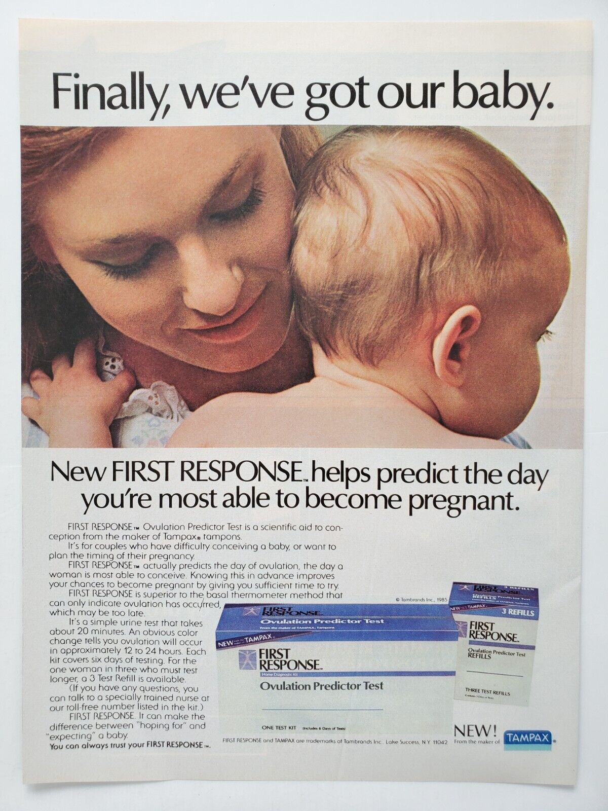 First Response Ovulation Predictor Test Mom and Newborn 1986 Vintage Print Ad