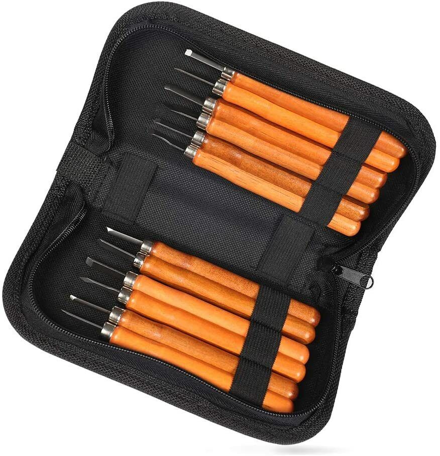 12pcs Wood Carving Hand Chisel Tool Set Professional Woodworking Carbon Steel US