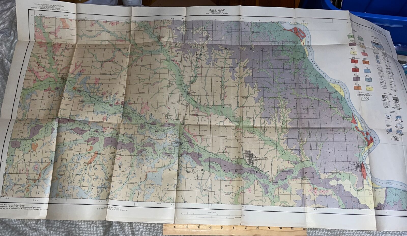 Antique 1915 Map: US Geological Survey Henderson County Nebraska Missouri River