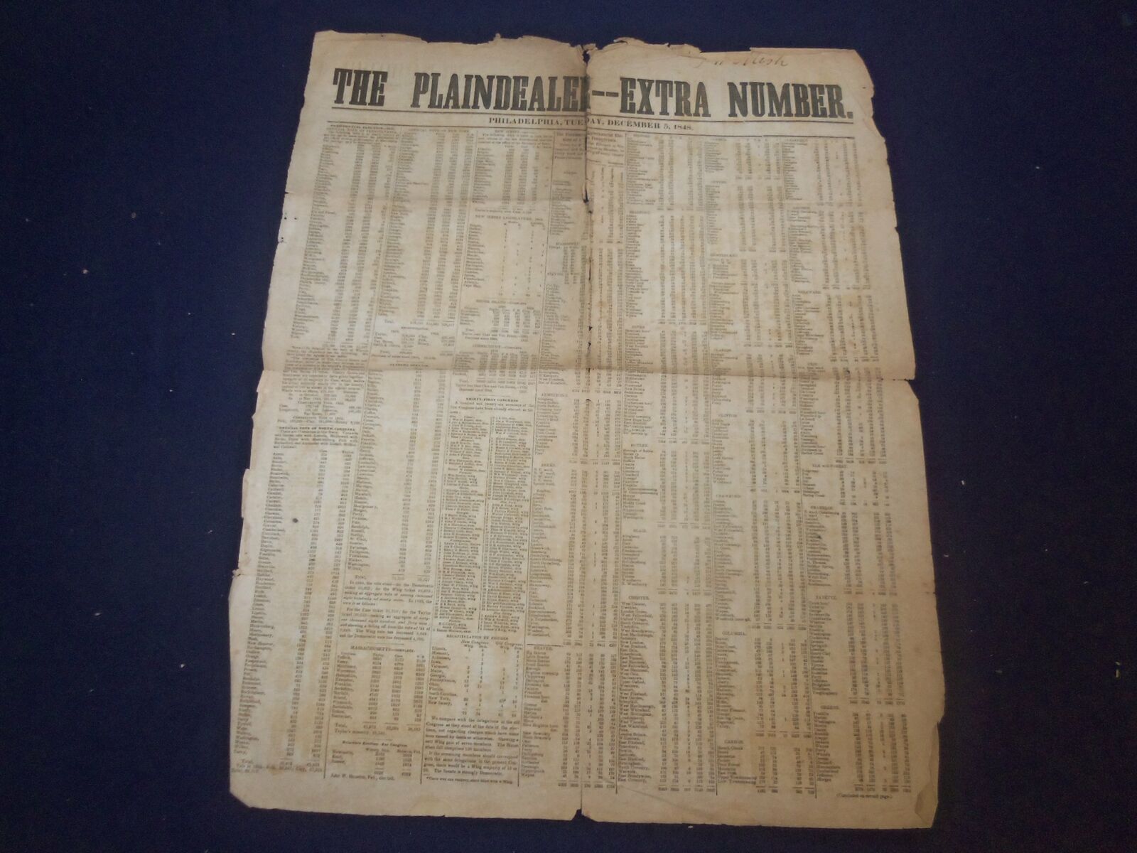 1848 DECEMBER 5 THE PLAINDEALER NEWSPAPER - PRESIDENTIAL ELECTION EXTRA- NP 5075