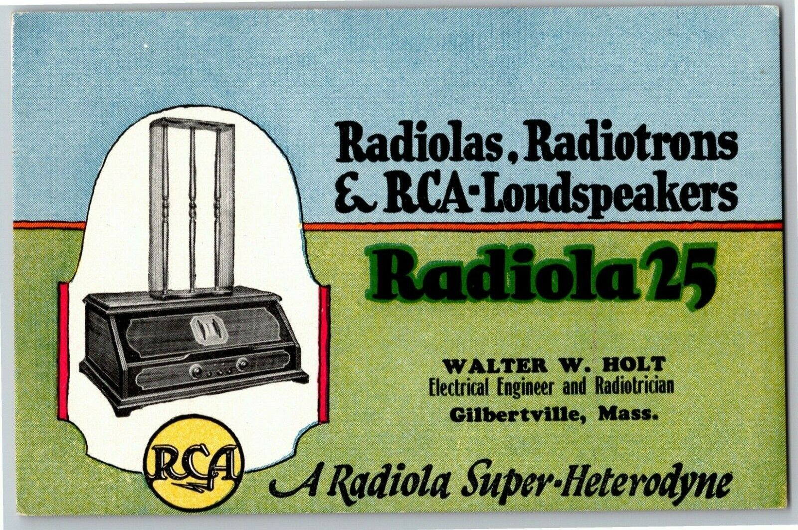 Scarce RCA Radiola 25 Ink Blotter c1920's VGC Walter W. Holt Gilbertsville, MASS