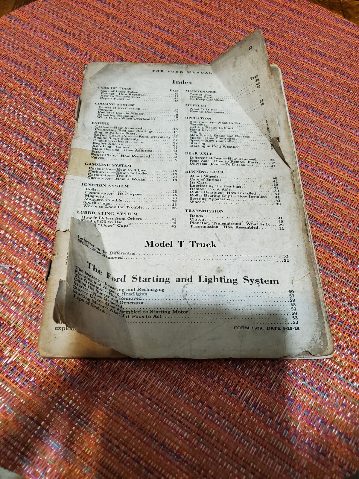 Original 1926 The Ford Manual Car Maintenance Book Diagrams