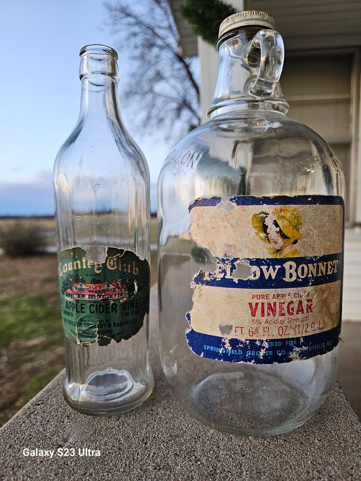 Two Old Labeled Vinegar Bottles
