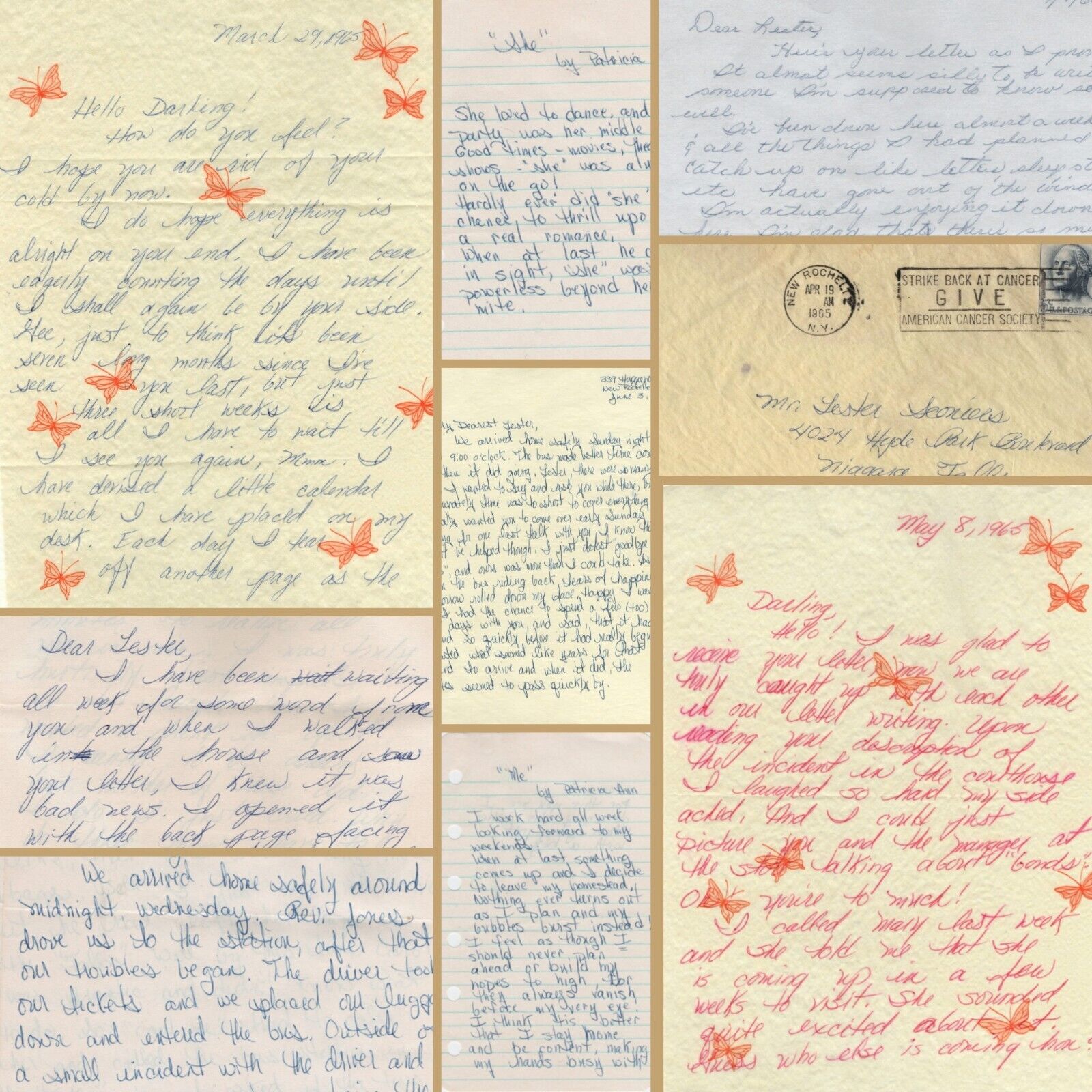 Vtg 1960s Romantic Love Letters Mail Bundle Lot MCM Butterflies Handwritten Poem
