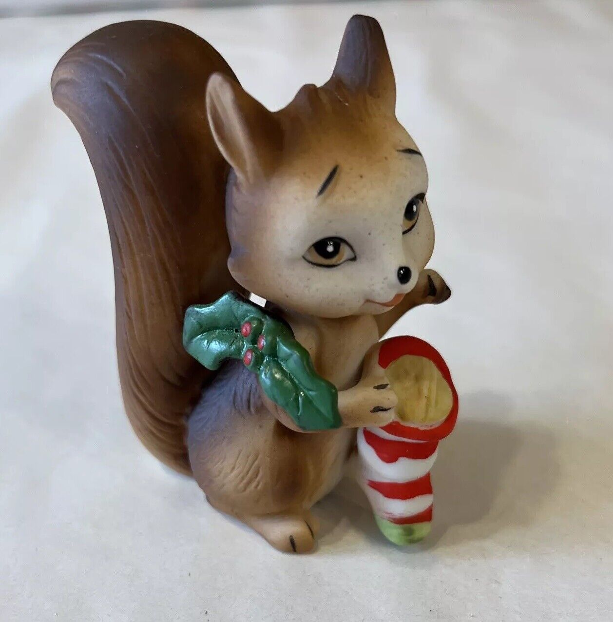 Vintage LEFTON Christmas Squirrel Holding A Christmas Stocking