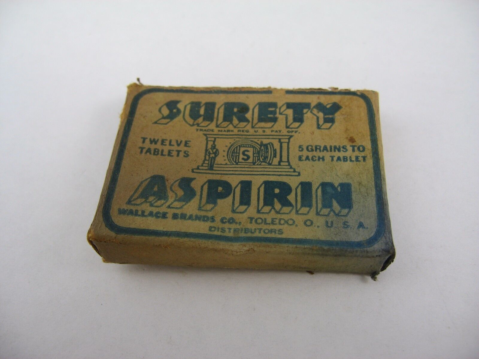 Collectible Vintage Paper SURETY ASPIRIN Box Wallace Brands Toledo Ohio