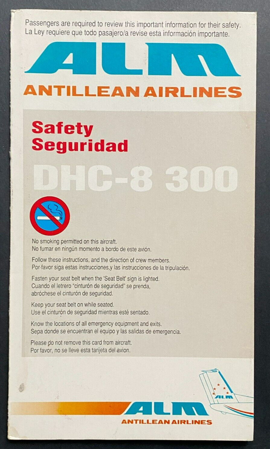 ALM Antillean Airlines DHC-8-300 Safety Card - 1990