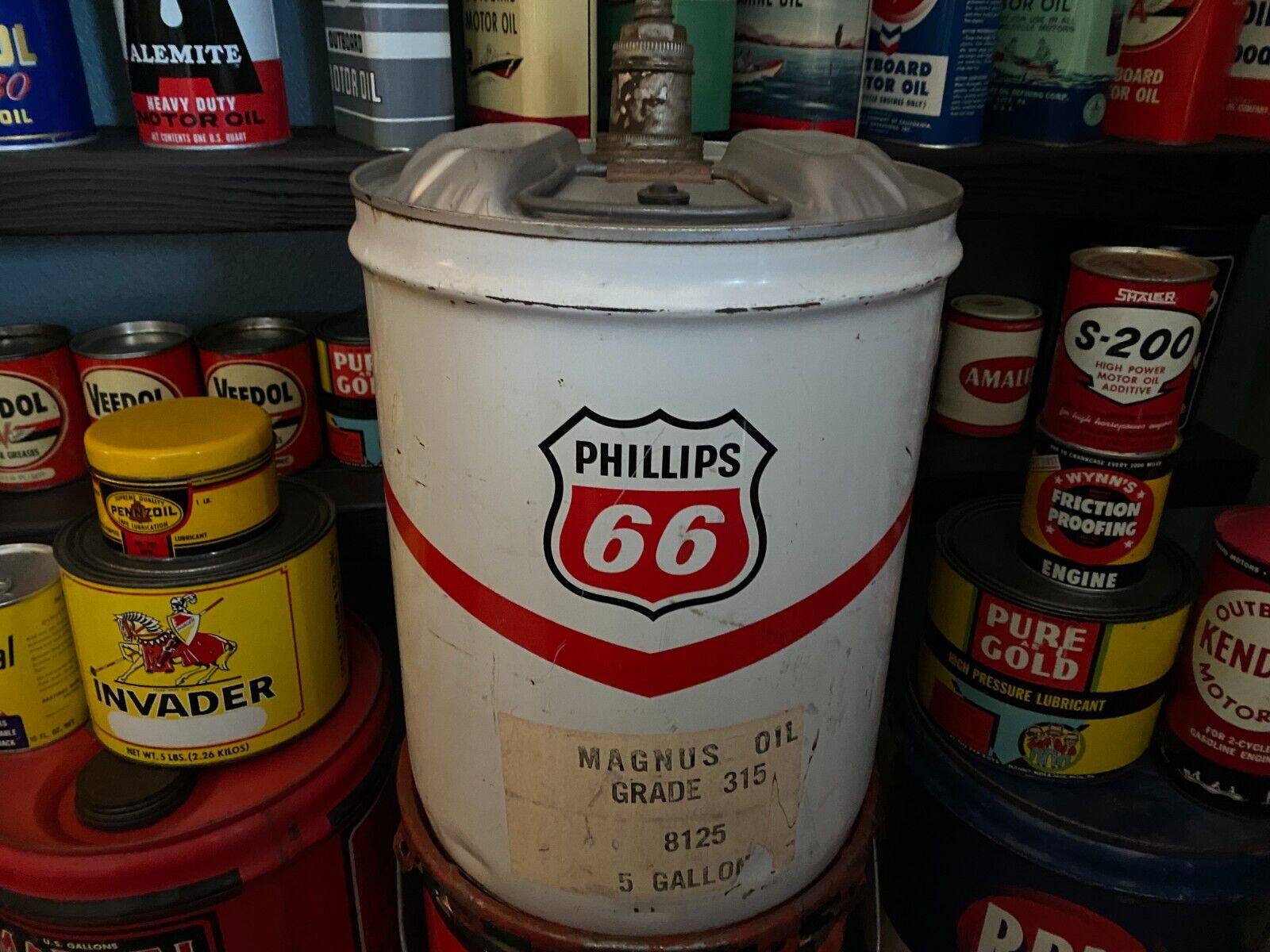 VINTAGE~ PHILLIPS 66 MOTOR OIL 5 GALLON METAL CAN~ DATED 26-5-1974