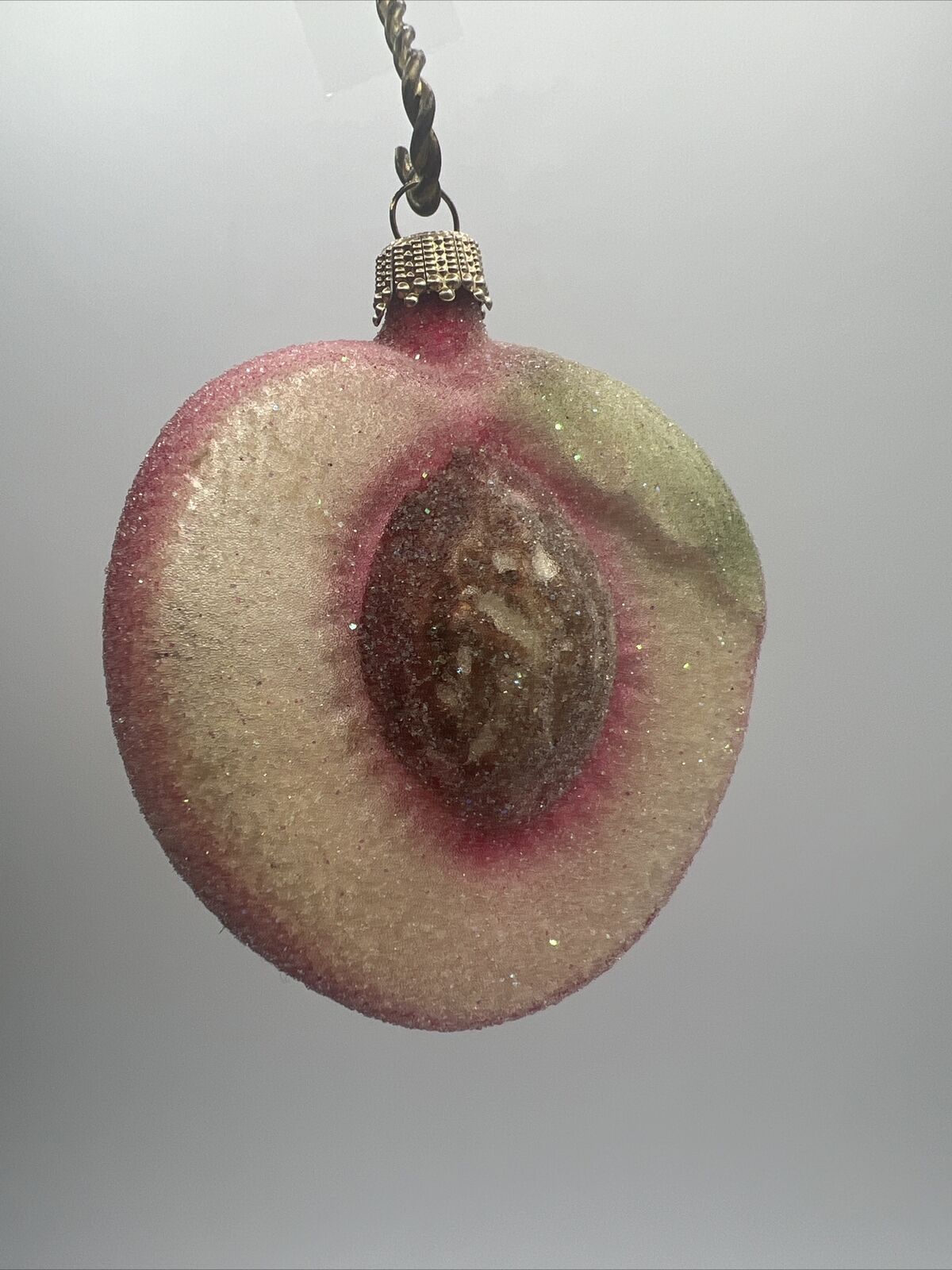 Vintage Krebs Glas Lauscha Sugared Half Peach Pit Blown Glass Ornament Germany