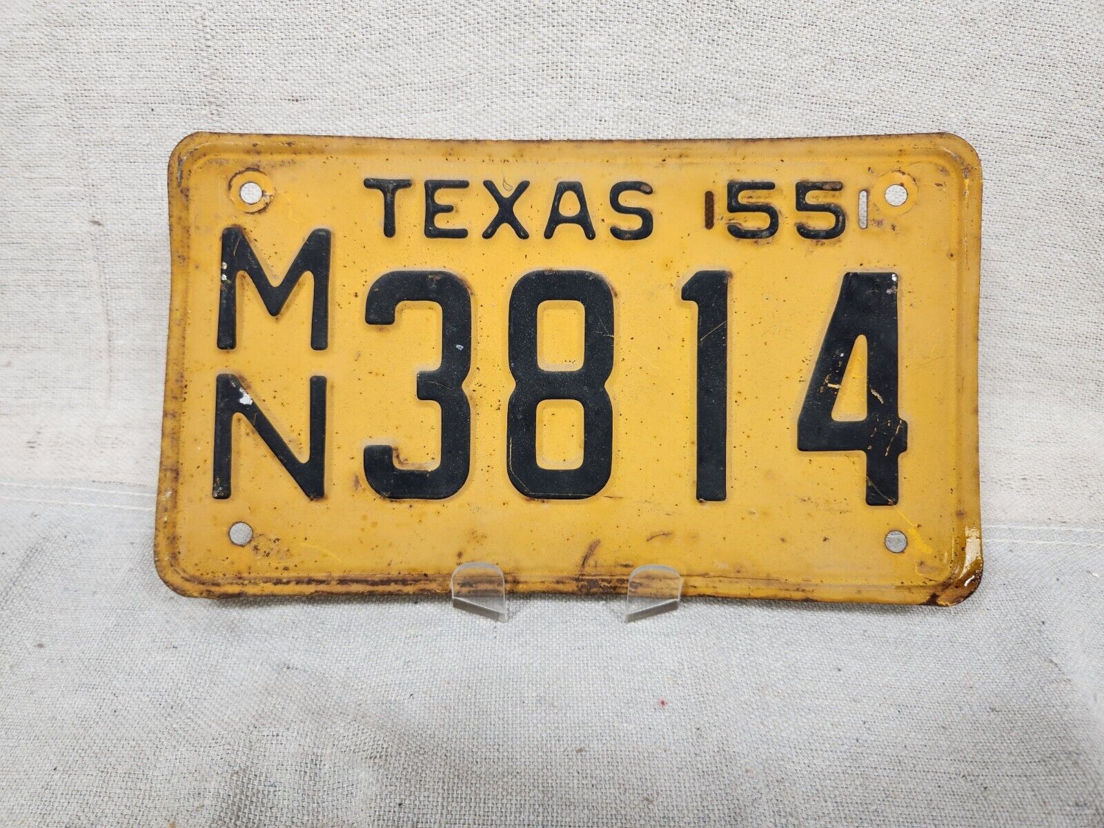1955 Vintage Yellow Texas License Plate MN3814