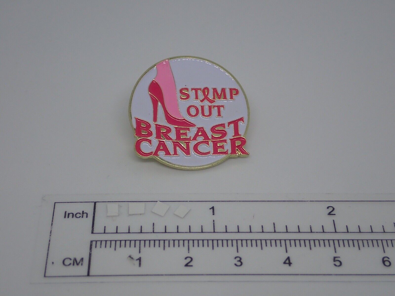 Stomp Out Breast Cancer Pink Red High Heel Vintage Enamel Lapel Pin