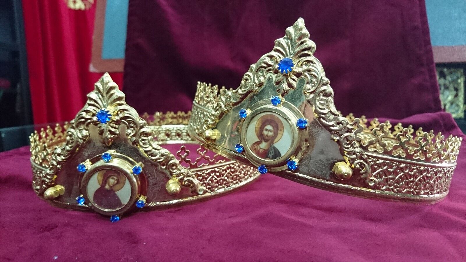 Orthodox Christian Byzantine Wedding Crowns Goldplated (pair of 2) 