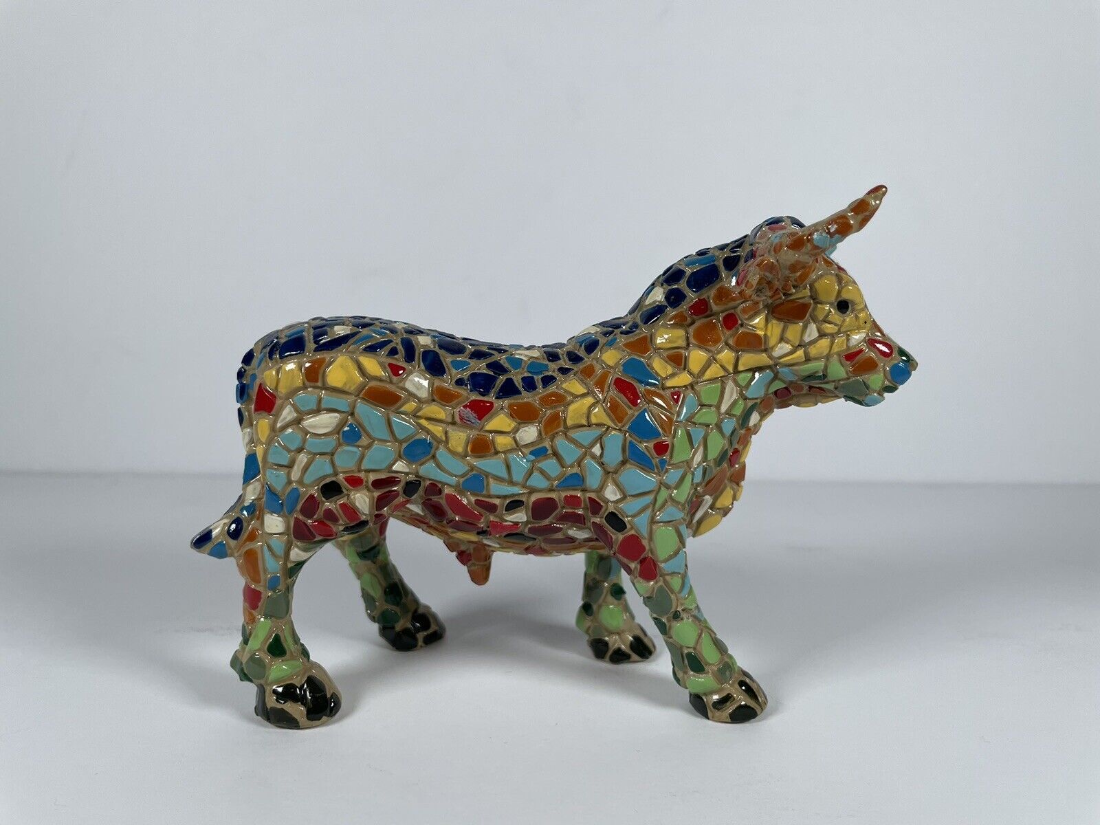 Vintage Spain Spanish Toro Barcino Mosaic Bull Figurine Multicolor