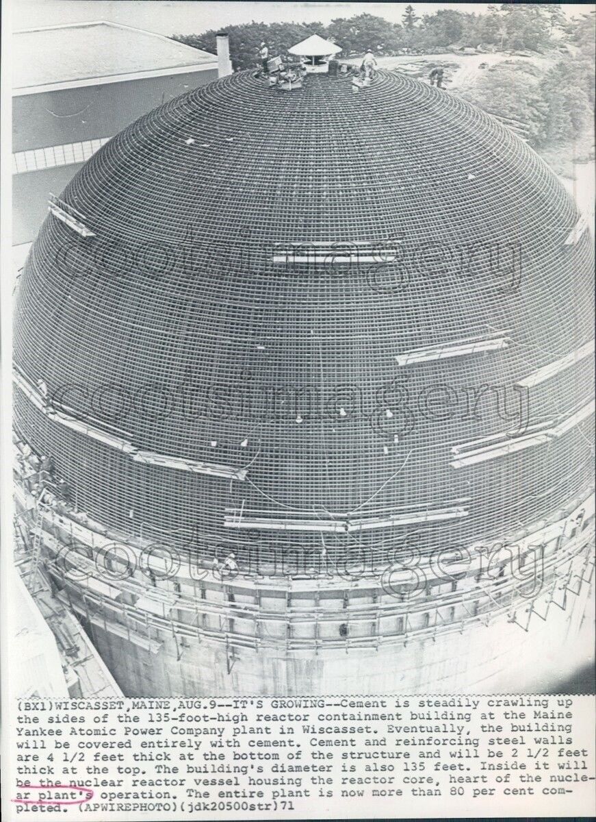 1971 Press Photo Nuclear Reactor Building Construction Yankee Power Wiscasset