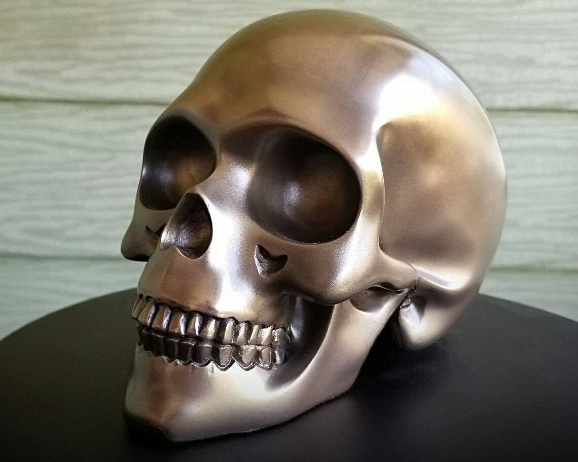 Bronze Skull, Modern Decor, Human Skull, Oddities, Curiosities, Gothic Decor