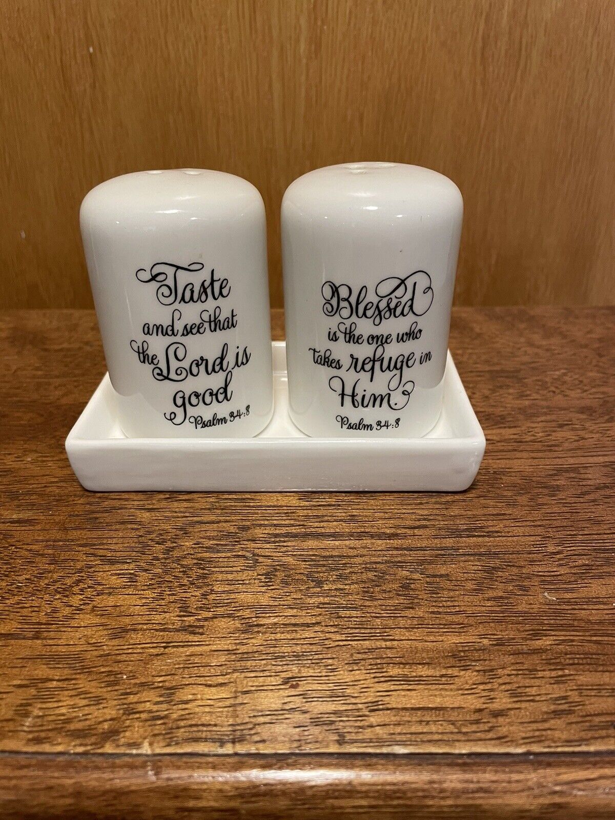Taste & See That The Lord Is Good Salt & Pepper Shakers Set Ceramic White - New