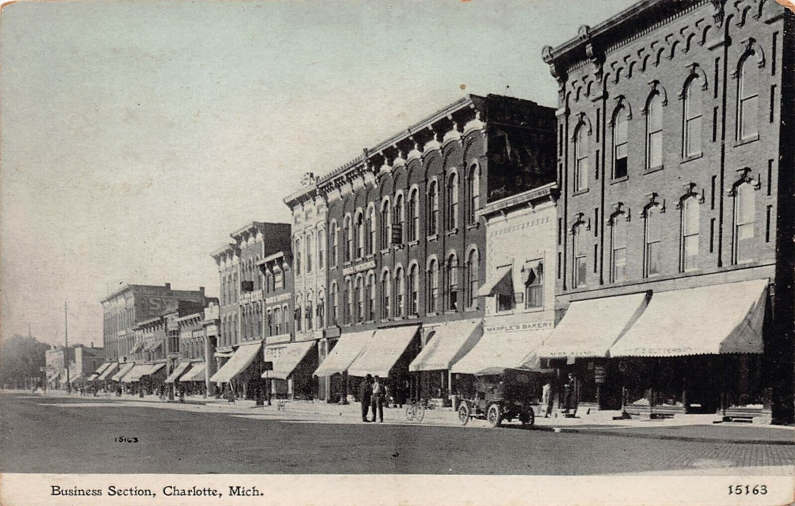 Charlotte MI Michigan Main Street Downtown 1910s Marples Bakery Vtg Postcard Q10