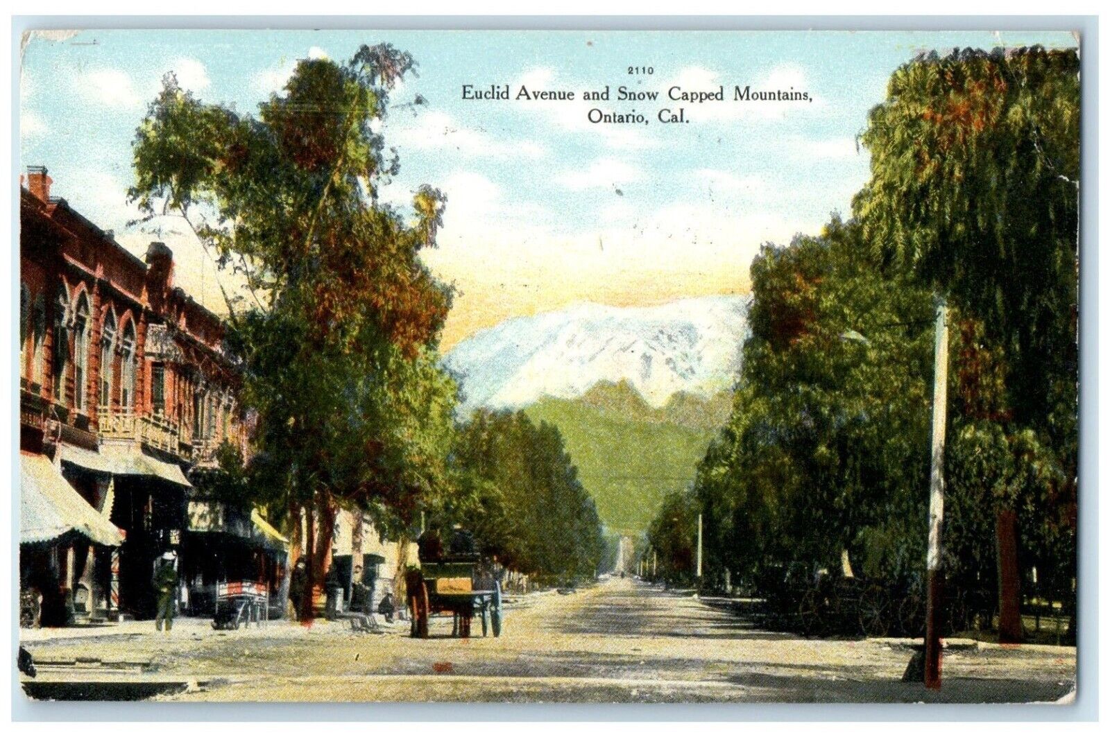 1914 Euclid Avenue And Snow Capped Mountains Ontario California CA Postcard