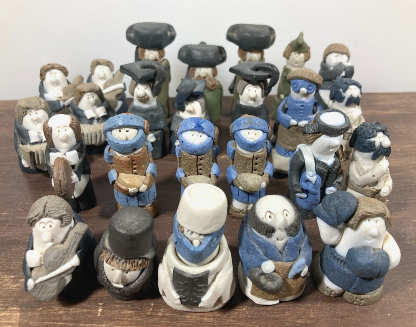 Lot of 25 Vintage Miniature Handmade Clay Figurines Musician Soldier Athlete