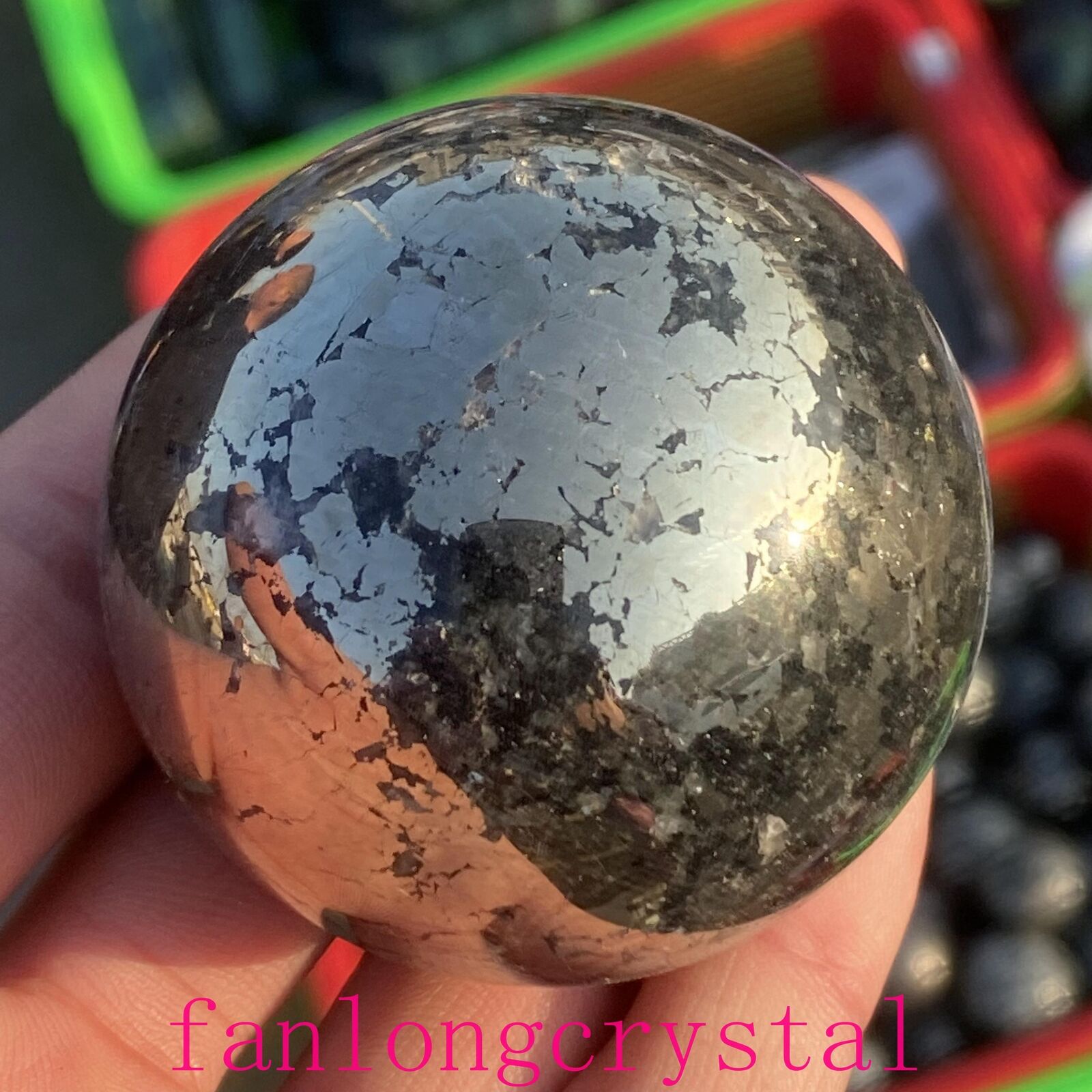 1pc Natural Pyrite Carved sphere quartz crystal Ball Reiki Healing 40mm+