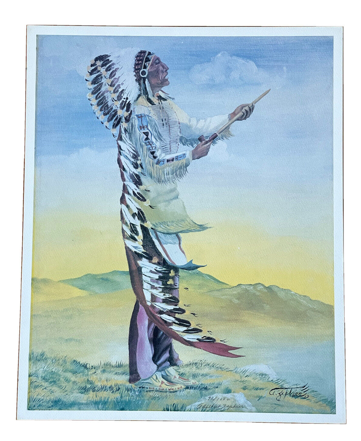 Native American Art Print By ADELBERT ZEPHIER 92/1000 SIGNED 21x17” Sioux Chief