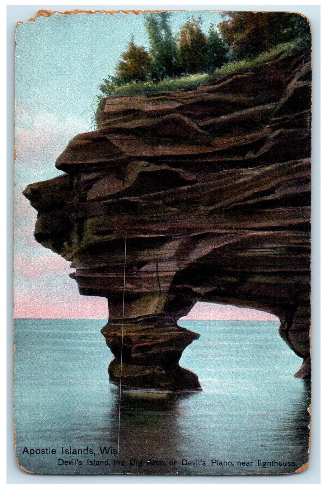 c1910 Devil's Island Big Arch Devil's Piano Apostle Islands WI Postcard