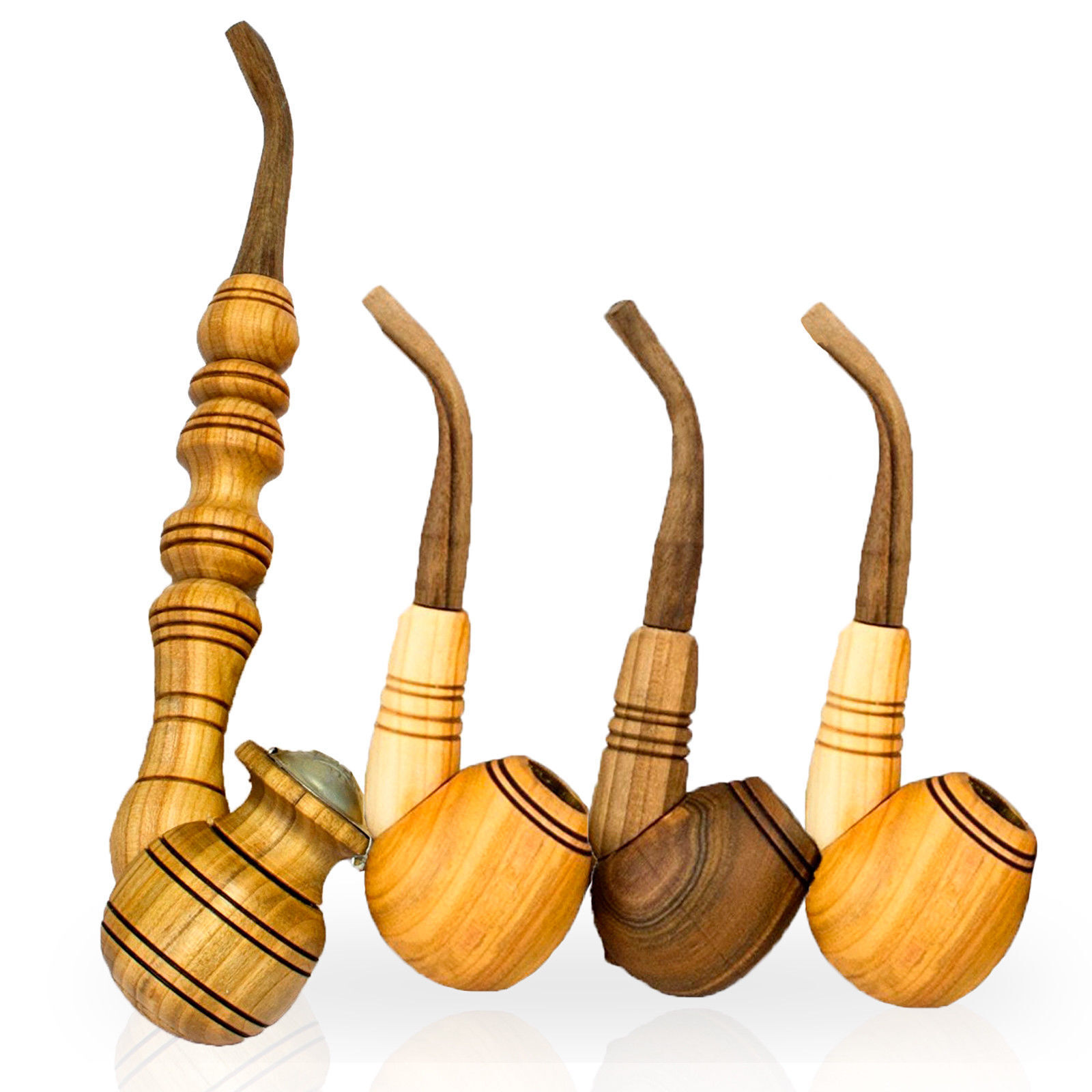 4pcs Wooden Smoking Pipe ECO Walnut Cherry Beech Tobacco Pipes Hand-Carved
