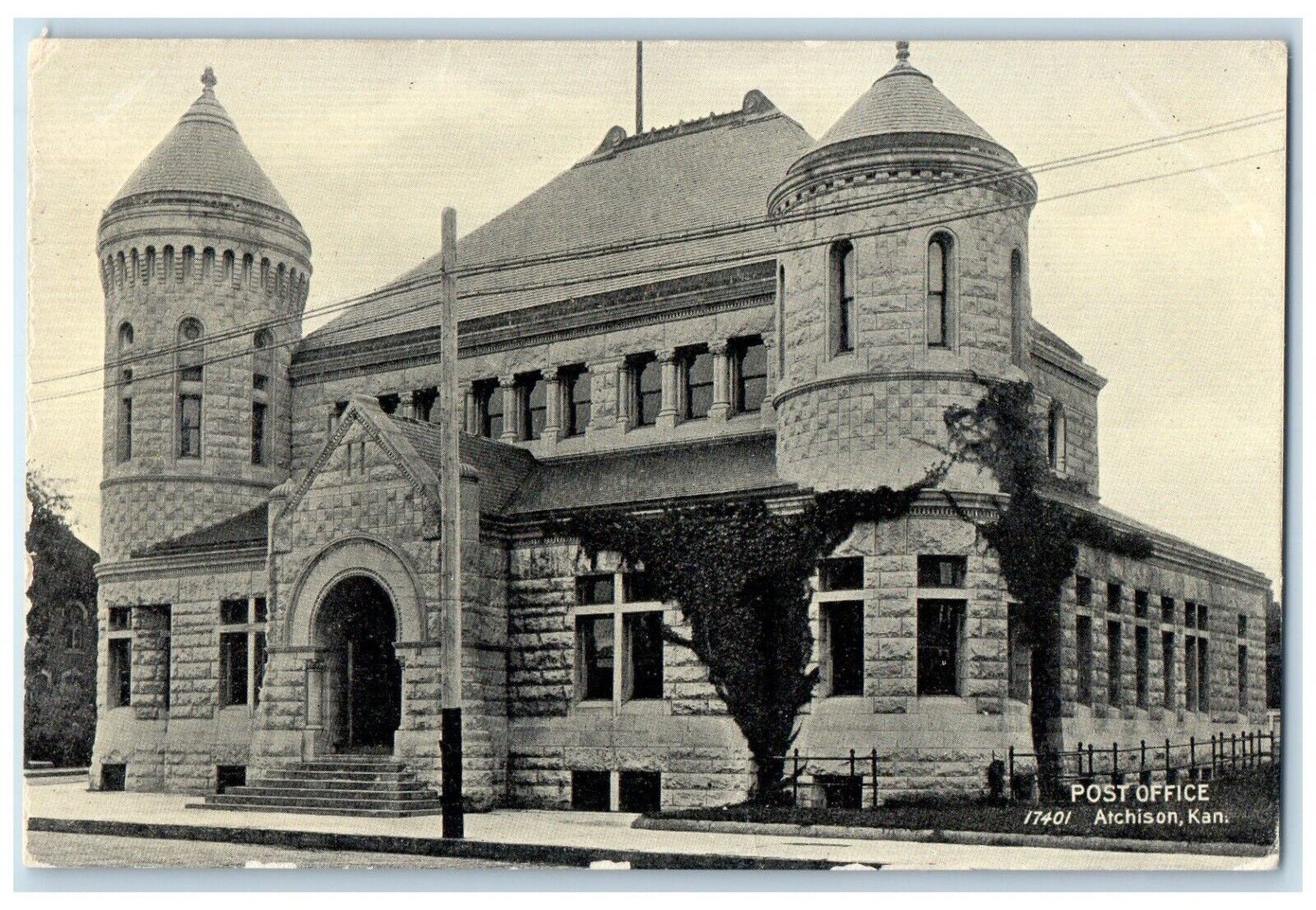 c1910 Post Office Exterior Building Atchison Kansas KS Vintage Antique Postcard