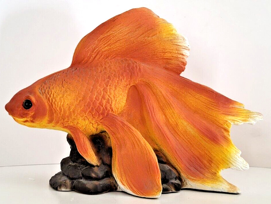 Hand Painted Fancy Goldfish Bisque Porcelain Figurine Statue with Glass Eyes 11\
