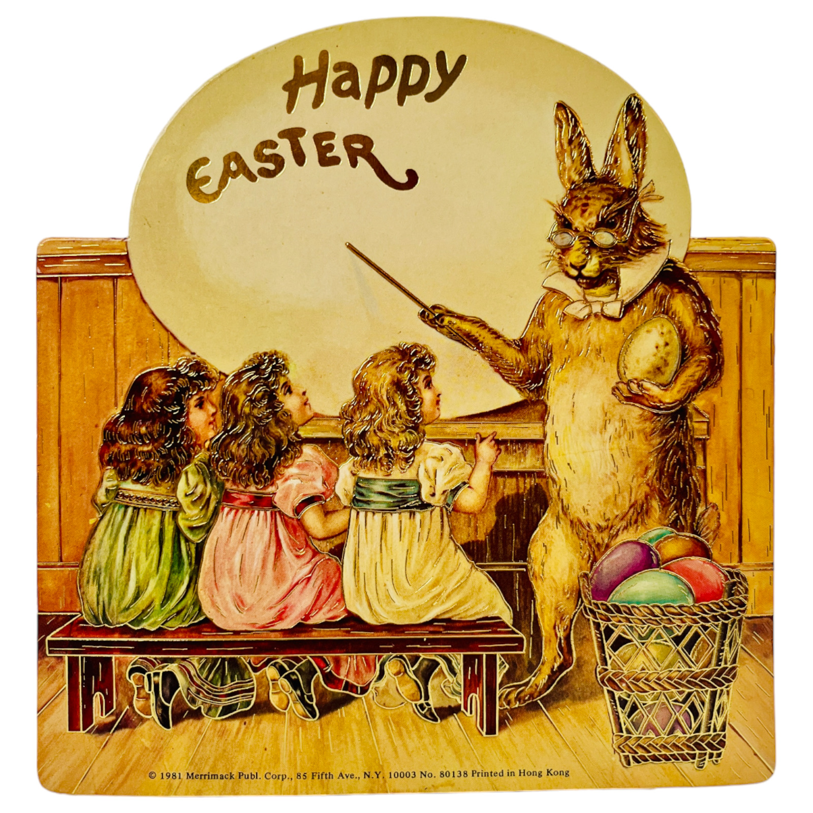 Vintage Easter Card Cardboard Anthropomorphic Die Cut Embossed 1981 Merrimack
