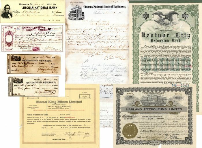 Mixed Group of Stocks, Transfers, Checks etc. - Stock Certificate - General Stoc