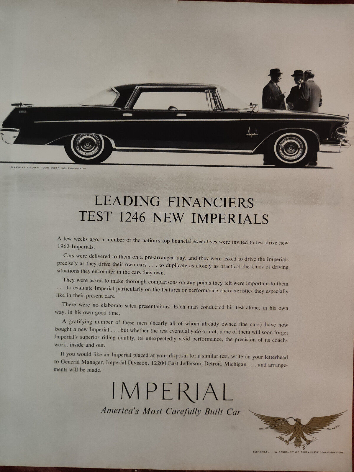 Vintage 1962 Ad Chrysler Imperial America's Most Carefully Built Car