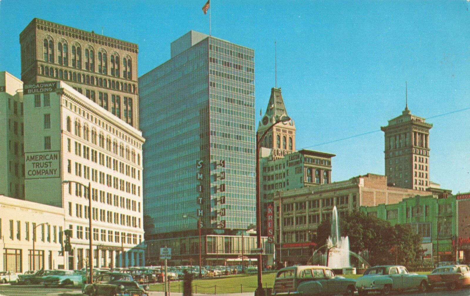 Oakland CA California, Smiths, Fountain, Downtown, Old Cars, Vintage Postcard