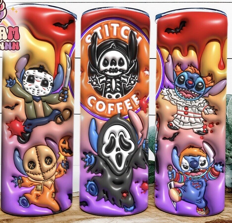 1pc New Stainless Steel 20oz Stitch 3D Inflated Halloween Tumbler Skinny Cup